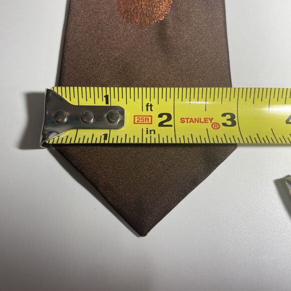 Vintage Brown Silk Tie with Orange Medallion Pattern Silk Fabric Switzerland - Picture 3 of 6